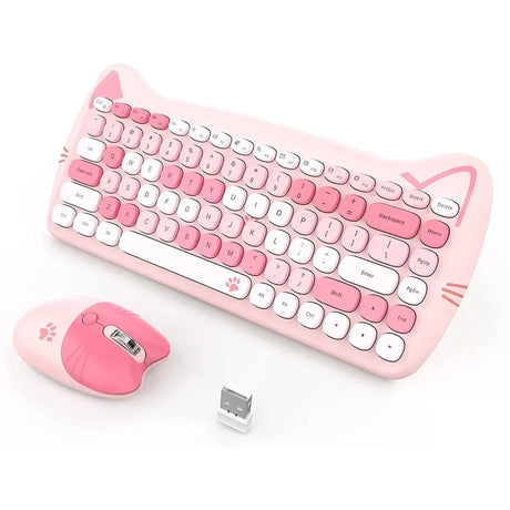 Colors Cute 2.4G Wireless Keyboard Mouse Combo for Computer Laptop Korea/English Wireless Keyboard and Mouse Set Cat Shape