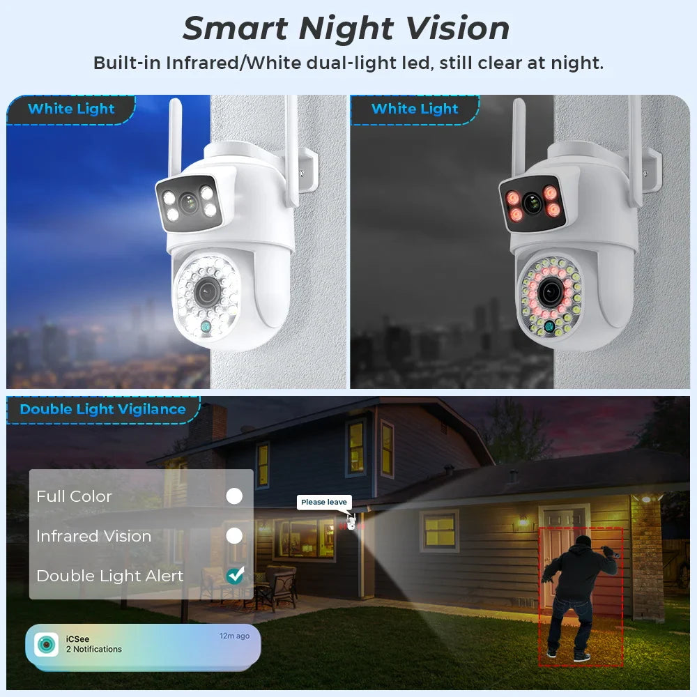 8MP 4K Wifi IP Camera Dual Screens Night Vision PTZ Video Surveillance Camera Outdoor Human Detection CCTV Security Camera ICSEE