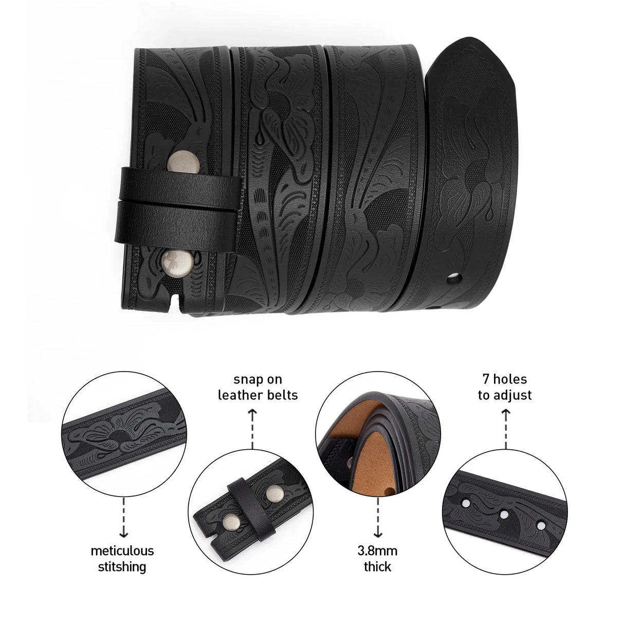 2023 Belts Without Buckle Two Layer Embossed Cowhide No Buckle Strap Pin Buckle Belt Body High Quality Male Belts Free Shipping