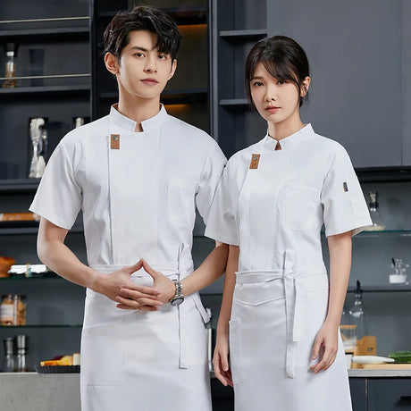 Chef Uniform Work Uniform Men's Customized Name Print Logo Short Sleeved Shirt Jacket Bread Restaurant Cake Shop Kitchen