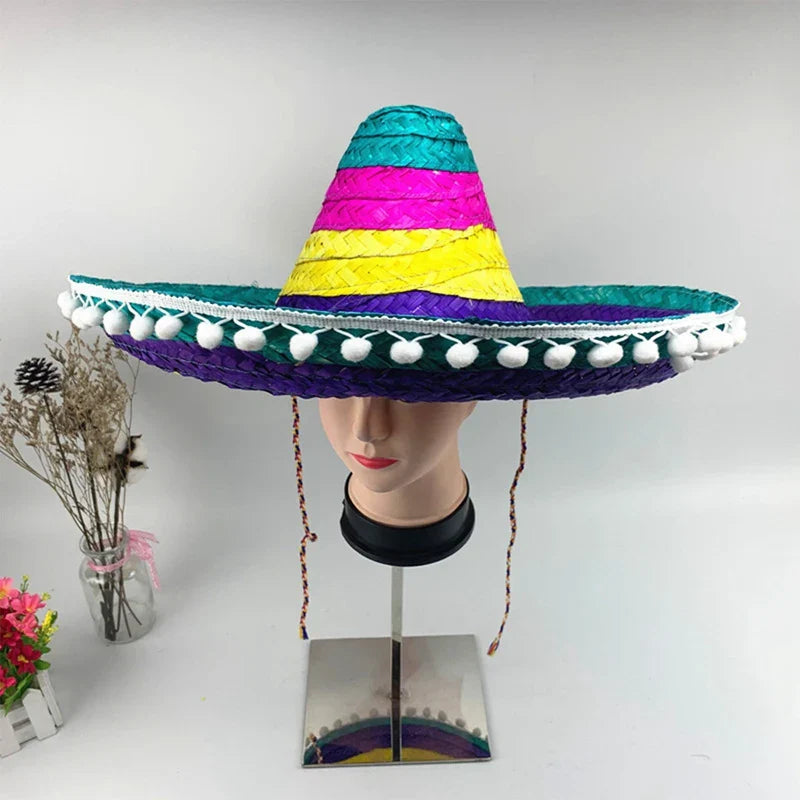 Colorful Straw Hats Mexican Style Outdoor Sun Protection Bamboo Weaving Wide Brim Hat All Seasons Party Supplies Halloween