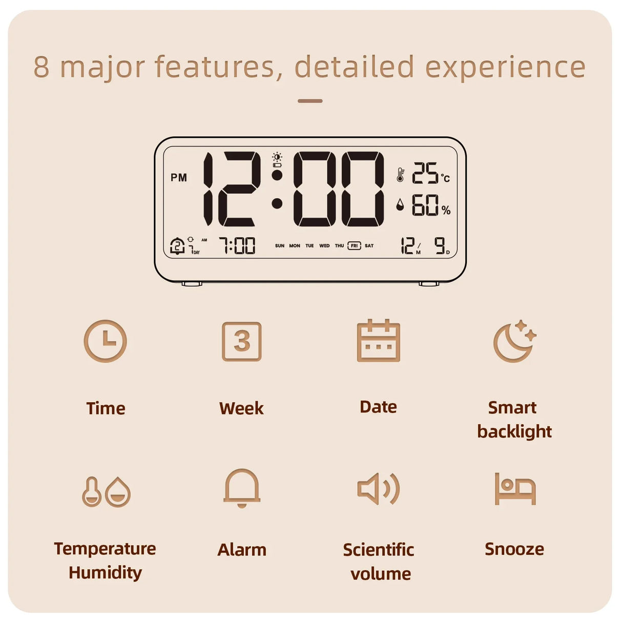 Digital Alarm Clock Table Electronics Wall Temperature Humidity Calendar Week Bedroom Child Desk Watch Night Light Decorations