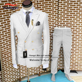 Formal Suit for Men Wedding Tuxedo Double-breasted Jacket and Pants 2-piece Set Business Blazer Gold Buttons Suit Groom