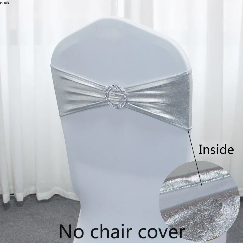 50pcs/Lot Metallic Gold silver Chair Sashes Wedding Chair Decoration Spandex Chair Cover Band for Party Decor birthday