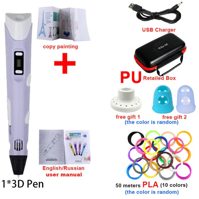 Creative 3D Printing Pen Set for Kids with Travel Case & 50M PLA Filament - Perfect Christmas & Birthday Gift!