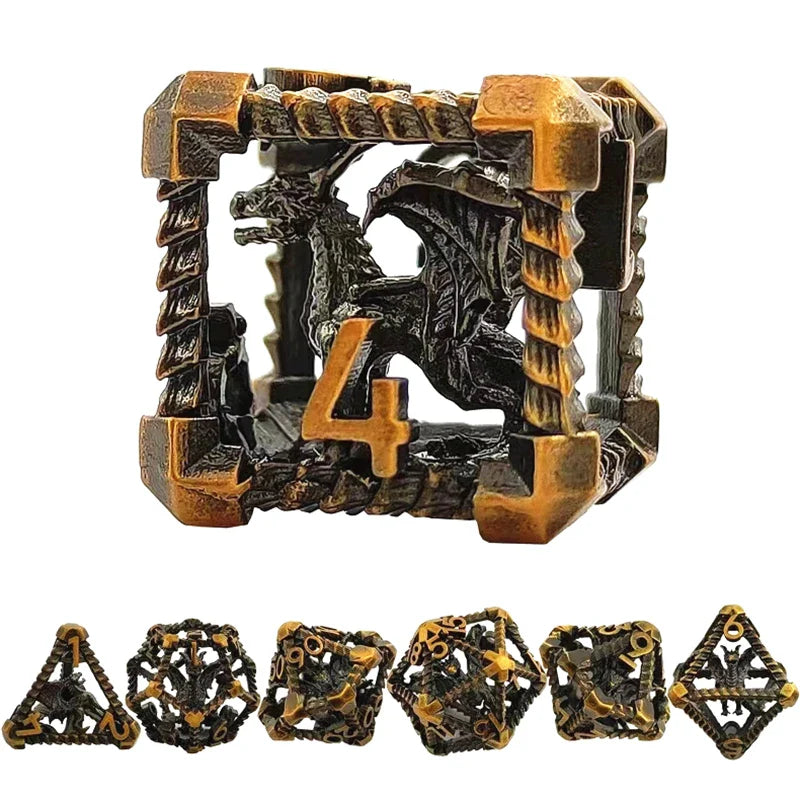 Mini Planet DND Metal Dice Set Three-dimensional Flying Dragon 3D Metal Dice D&D Hollow Metal Dice Set DnD RPG Polyhedral Games