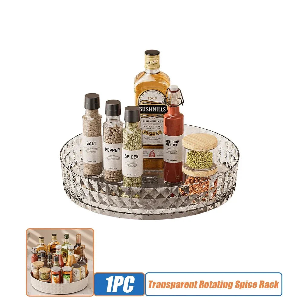 1Pc Kitchen Storage Spice Rack 360 Degree Rotating Cabinet Organizer Tray Non-Slip Spice Round Rack Plate Cosmetic Organizer