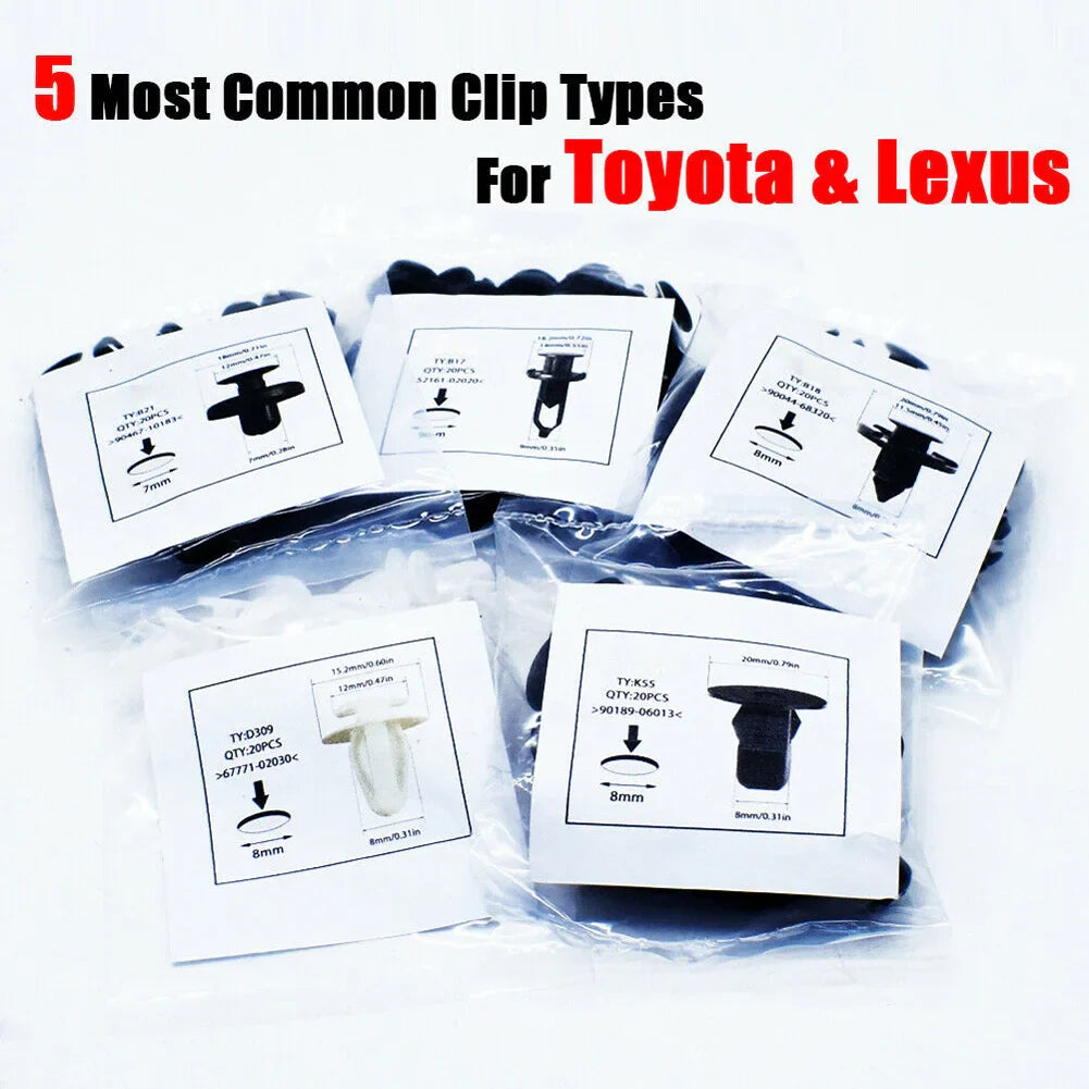 100pcs For Toyota Engine Cover Inner Fender Bumper Clips Auto Accessories Screw Rivets 7 8 9mm Hole Automotive Goods