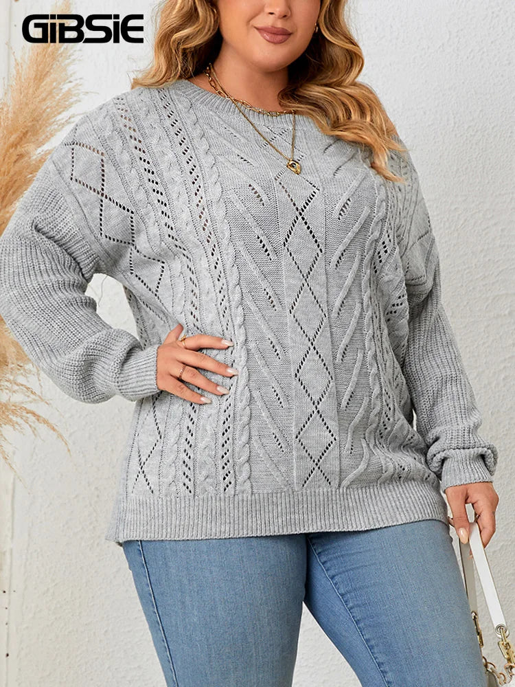 GIBSIE Plus Size Off Shoulder Long Sleeve Sweaters Women New Fashion Loose Asymmetrical Neck Knitted Jumper Tops 2023 Winter