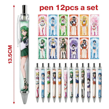 12pcs Anime Figure Sailor Moon Kawaii Cartoon Peripheral Ballpoint Pen Animation Derivatives Student Stationery Festival Gift