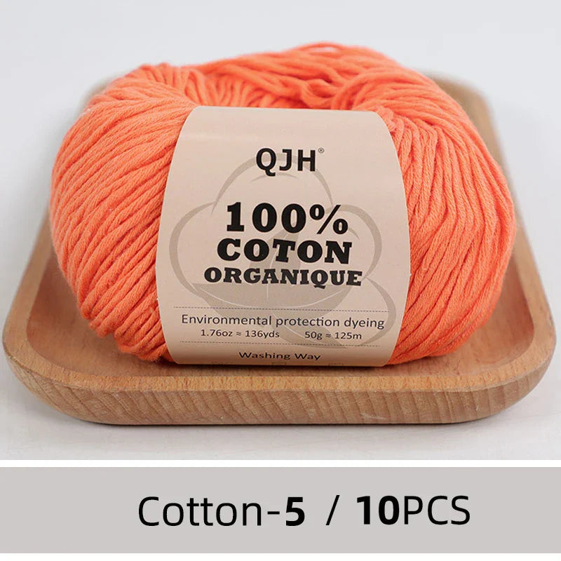 QJH 10PCS 100% Organic Cotton Yarn Pure/Mixed Color Yarn, Knitting Yarn - Crochet Yarn Soft 10 Strands Hank Yarn Machine Washabl