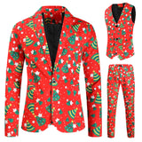 Mens Fashion Casual Suit Printed Christmas Jacket Pants Vest Three Set Of Men Suits Sets