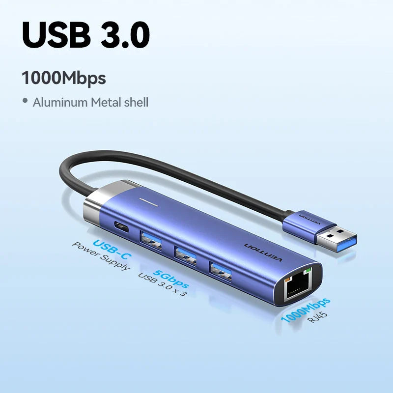 Vention USB Ethernet Adapter 1000Mbps USB3.0 HUB RJ45 Lan for Macbook Windows Laptop PC Xiaomi Mi TV Box USB-C HUB Network Card