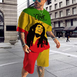 Summer Men's Tracksuit Bob Marley Reggae Music T-Shirt Shorts Set Casual Suit Fashion Outfit Male Oversized Streetwear One Love