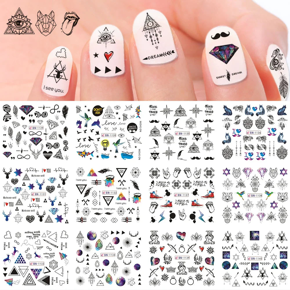 12pcs Hedgehog Animal Nail Water Stickers Pine Cones Gold Fall Design Watercolor Winter Manicure Transfer Sliders JIBN1681-1692