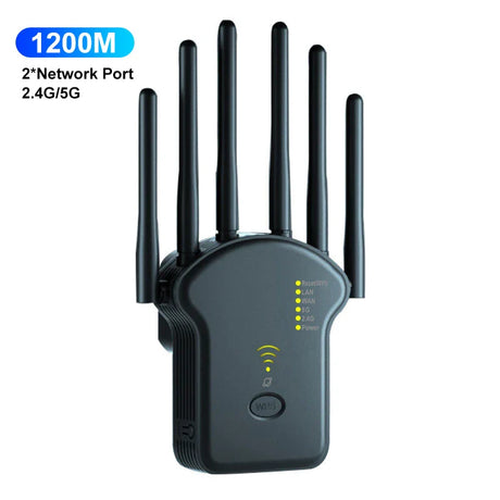 1200Mbps WiFi Repeater Wireless WiFi Signal Repeater Extender High Gain 6 Antenna Dual-Band 2.4G 5G Network Amplifier WPS Router