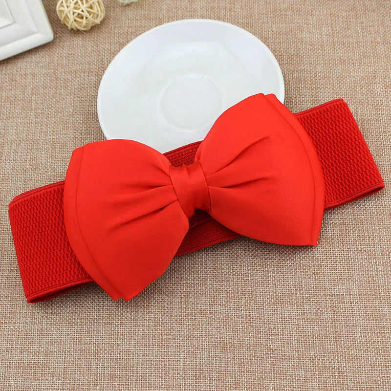 Women Bowknot Cummerbunds 1PCS Elastic Bow Wide Stretch Bukle Waistband Belt Fashion Girl Dress Accessories Waist Belts