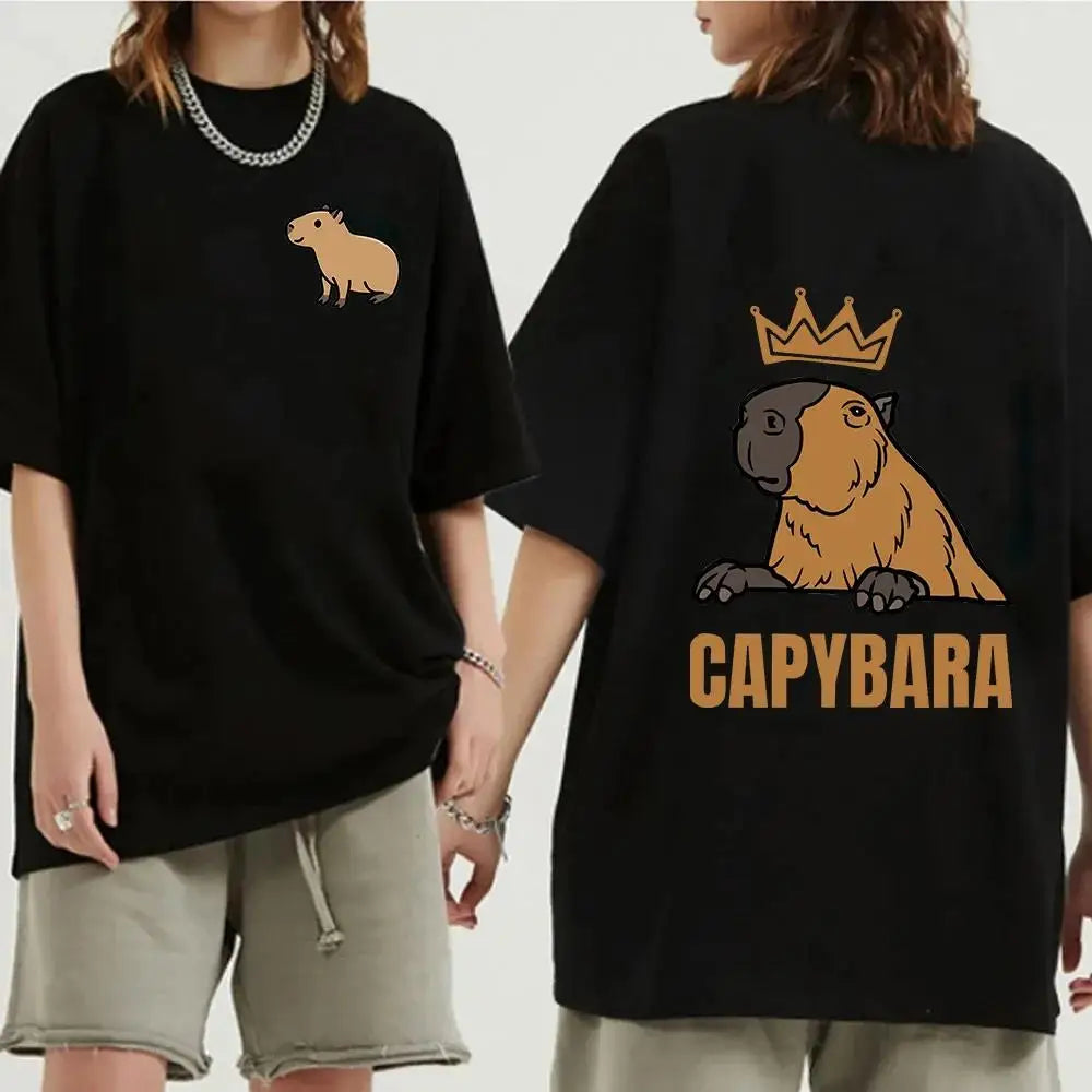 Funny Animals Capybara Cartoon Print T Shirt WomenMen Cotton Plus Size Tops T-shirt Y2k Unisex Fashion Harajuku Tees