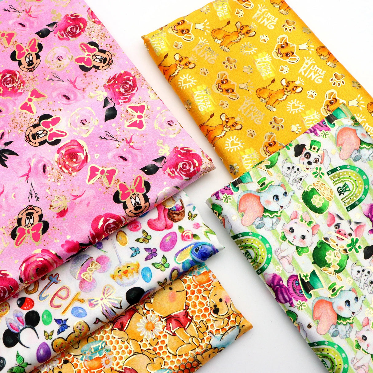 50*145cm Disney Winnie Golden Foil Satin Fabric DIY Sewing Apparel Textile Great Head Scarf Furniture Digital Printing Clothing