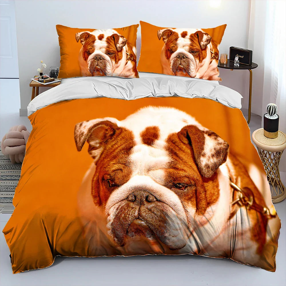 Cartoon Pitbull Dog Comforter Bedding Set,Duvet Cover Bed Set Quilt Cover Pillowcase,King Queen Size Bedding Set for Adult Child