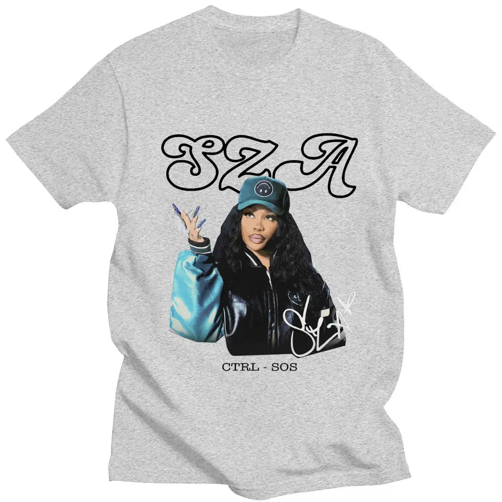 Rapper SZA CTRL X SOS Album Print T-Shirt Plus Size Retro Punk Universal Oversized Hip Hop Harajuku Cotton Streetwear