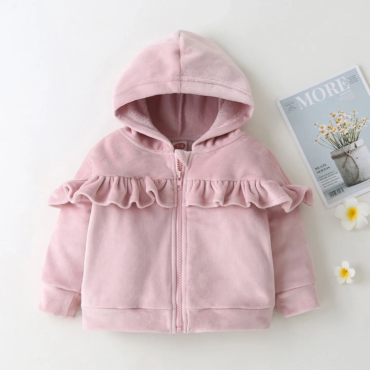 Infant and toddler autumn and winter girls long sleeved pink double-sided mink ruffled jacket casual children's top jacket