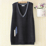 Plus Size Sweater Vest Women Clothing 4xl Loose Stripe Jacquard Knitted Pullover V-Neck Sleeveless Curve Jumper E2-1170