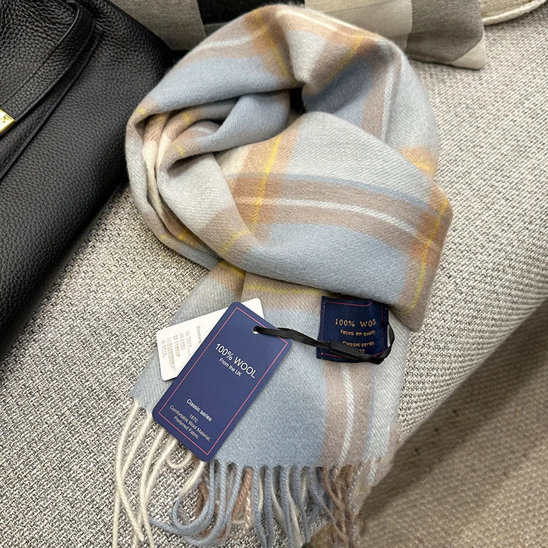 British Classic High Quality Australian Wool 100% Plaid Scarf Men Women Autumn Winter Warm Striped Shawl Wrap Cashmere Blankets