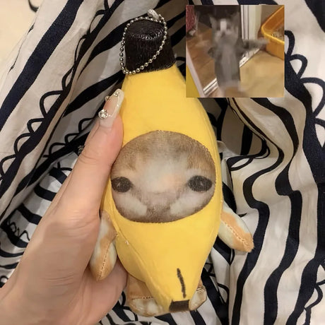 2023 Crying Banana Cat Plush Pendant Cute Banana Cat Doll With Sound Toy Keychain Car Bag Funny Pendant Keyring Gifts New