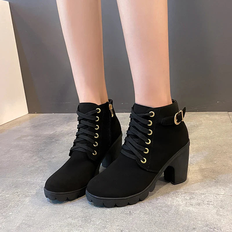 New Spring Winter Women Pumps Boots High Quality Lace-up European Ladies Shoes PU High Heels Boots Fast Delivery Platform Boots