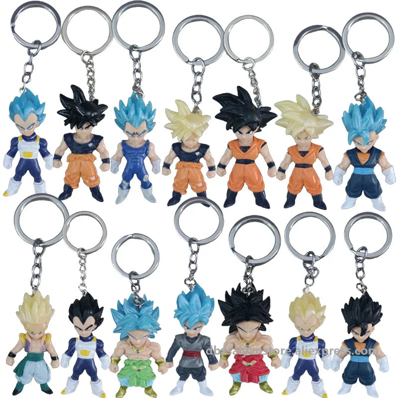 Anime Dragon Ball Figures Blind Box Goku Vegeta Super Saiyan Keychain with Card Wholesale Toy Pvc Dolls Pendant for Kid Gifts