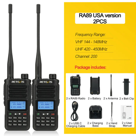 Retevis RA89 Walkie Talkie USB C Charge IP68 Waterproof 10W Long Range Two Way Radio Intelligent Noise Reduction ht Transceiver