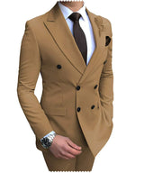 2024 New Beige Men's Suit 2 Pieces Double Breasted Notch Lapel Flat Slim Fit Casual Tuxedos For Wedding(Blazer+Pants)