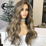 Human Hair Lace Frontal Wig Highlight Ombre Brown Color Body Wave Brazilian HD Transparent Lace Closure Wigs For Women Pre Pluck