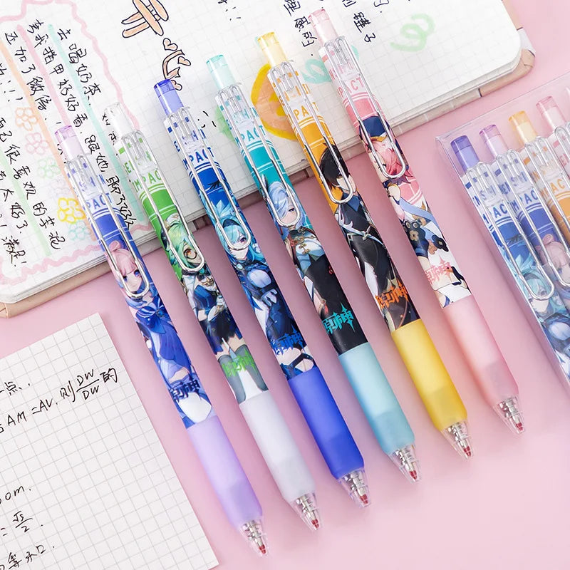 6PCS Cute Game Genshin Impact 0.5mm Gel Pens Stationery Supplies Pen Writing Store Stationary Aesthetic Korean School Fine Tip