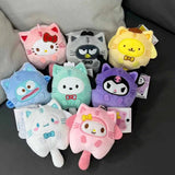 Sanrio Cat Cross Dressing Plush Keychain Cartoon Anime Pendant Kuromi Melody Pompompurin Hangyodon Plushie 키링 Kawaii Bag Decor