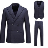 Men's Stripe Suit High Quality Gentleman Double Breasted Blazer 3 Pcs Set Slim Fit Wedding Male Blazer Jacket Coat Pants Vest