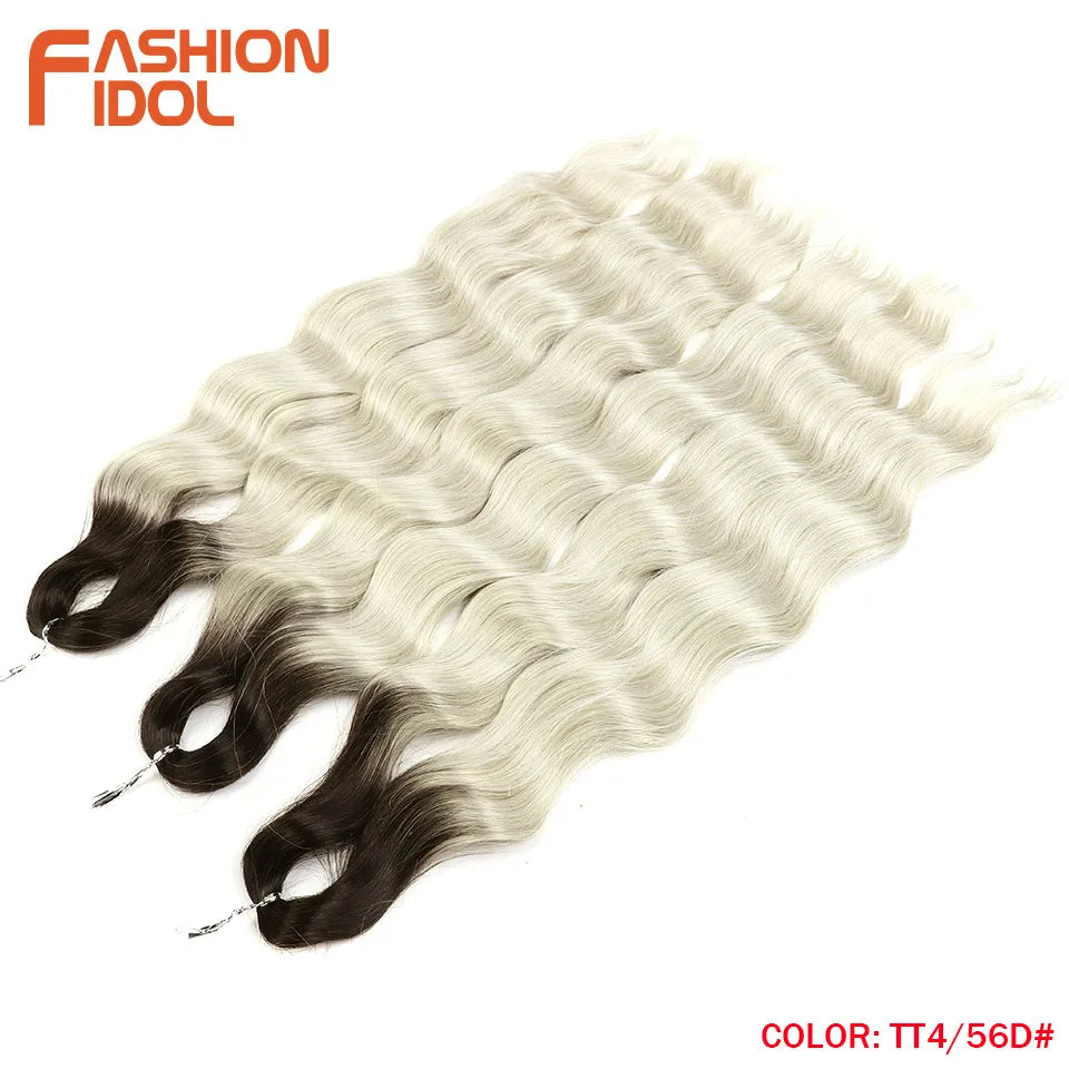 FASHION IDOL Lena Hair Synthetic Deep Wave Braiding Hair Extensions 24 Inch Water Wave Crochet Braid Hair Ombre Blonde Fake Hair