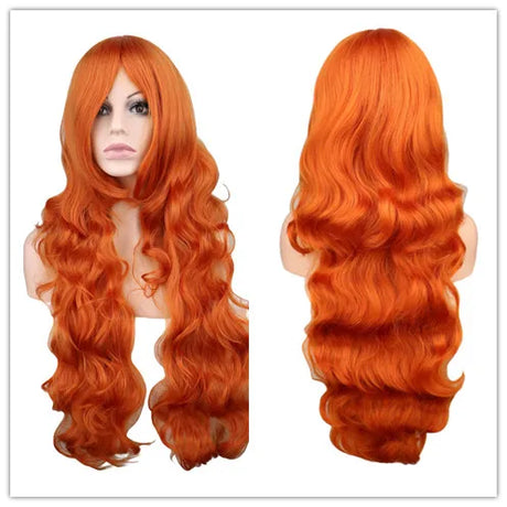 Women Synthetic Hair Red Pink Blue Orange Curly Body Wave Hair for Adult High Temperature Fiber Quality Halloween Wig