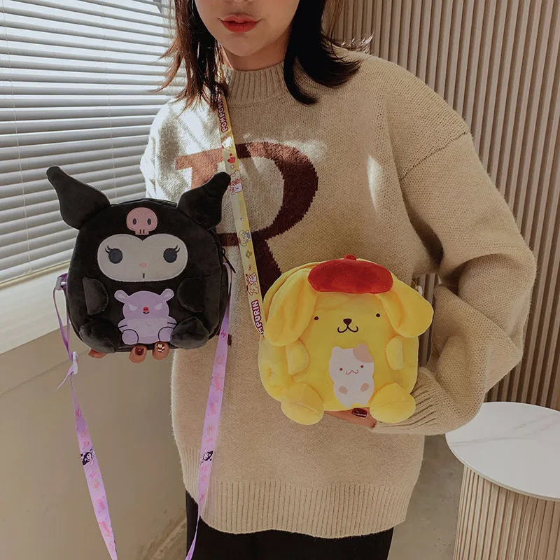 New Kawaii Sanrio Backpack Kuromi Cinnamoroll Pompompurin My Melody 산리오 Cute Plush Toys Women Bag Girls Christmas Birthday Gifts