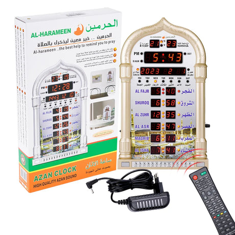 12V Azan Mosque Calendar Muslim Prayer Wall Clock Alarm Islamic Mosque Azan Calendar Ramadan Home Decor with Remote Control