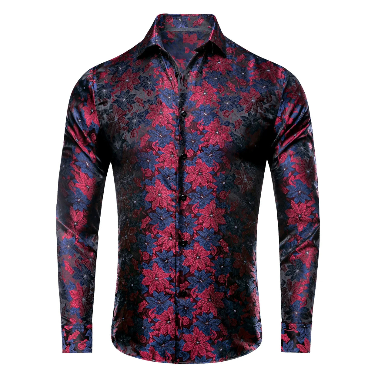 Hi-Tie Gold Luxury Mens Shirts Silk Jacquard High Quality Long Sleeve Lapel Shirt Casual Formal for Male Wedding Business Gifts