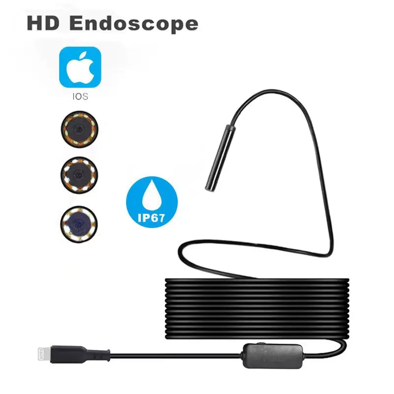 Endoscope for IOS 8mm 720P Borescope Inspection Snake Camera IP67 Waterproof Semi-rigid Cable With 8 LED For iOS