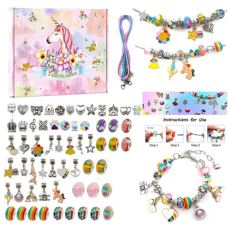 DIY Bracelet Making Kit Jewelry Making Accessories Kit with Beads, Pendant Charms, Bracelets and Necklace String for Girls