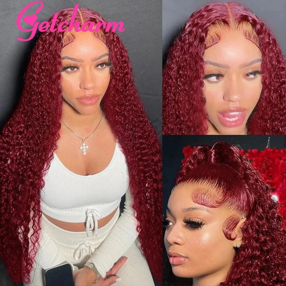 weargo 99J Burgundy Curly Lace Wigs Human Hair Preplucked 13x4 Lace Frontal Wig 4x4 Lace Closure Wig for Women