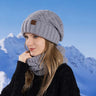 Women Fashion Winter Knitted Hat Scarf Set Fleece Lined Neck Warm Skullies Beanies Female Outdoor Thick Windproof Snow Ski Cap