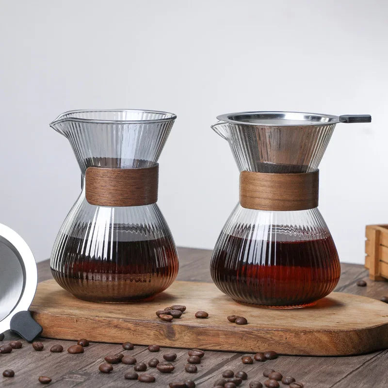 Striped Coffee Pot Hand Brewed Glass Coffee Sharing Pot Barista Tools Coffeeware Teaware Coffe Accessories Kettle Jug Pots Bar