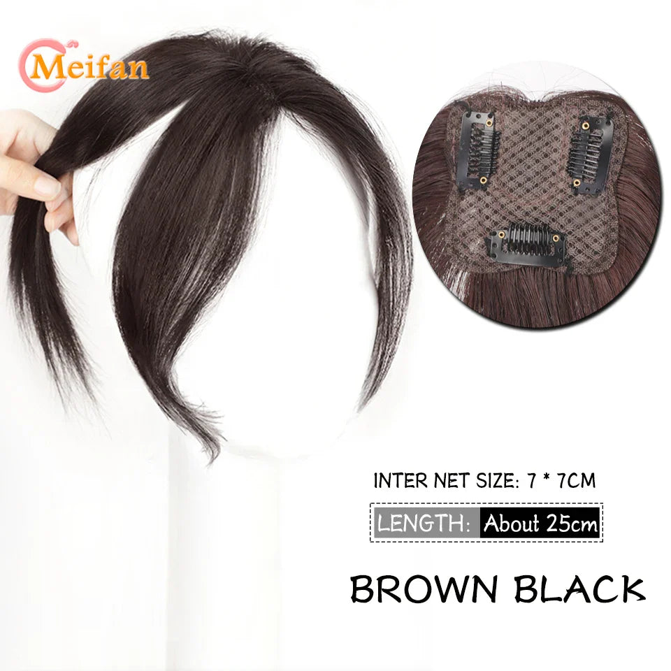 MEIFAN Middle Part Fake Bangs Fringe Synthetic Topper Hairpiece Clip-In Bang Extension Natural Invisible Clourse Hairpiece Women