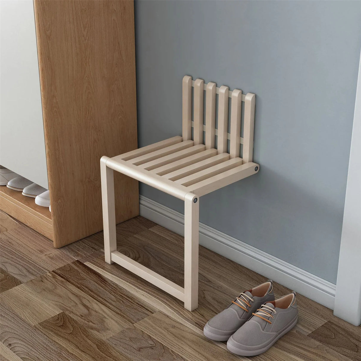 Wall Mounted Folding Chair Solid Wood Porch Chair Door Shoe Cabinets Space Saving Chairs Folding Bathroom Balcony Living Stool