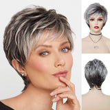 GNIMEGIL Synthetic Short Pixie Cut Wig Women Natural Hairstyle Bangs Wig Blonde Mix Brown Soft Straight Wig for Chemo Patient